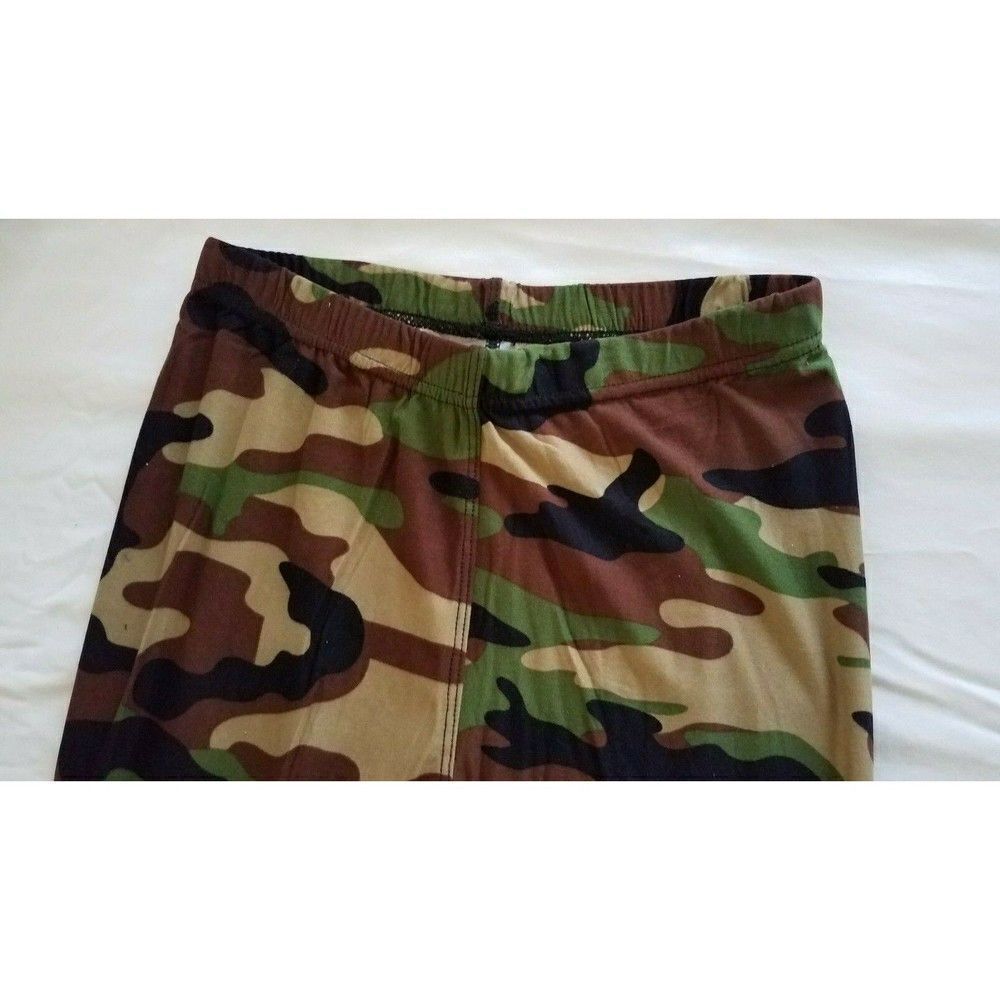 Large Leggings L'Amour Green Brown Army Camo Camouflage NWT - Picture 3 of 7